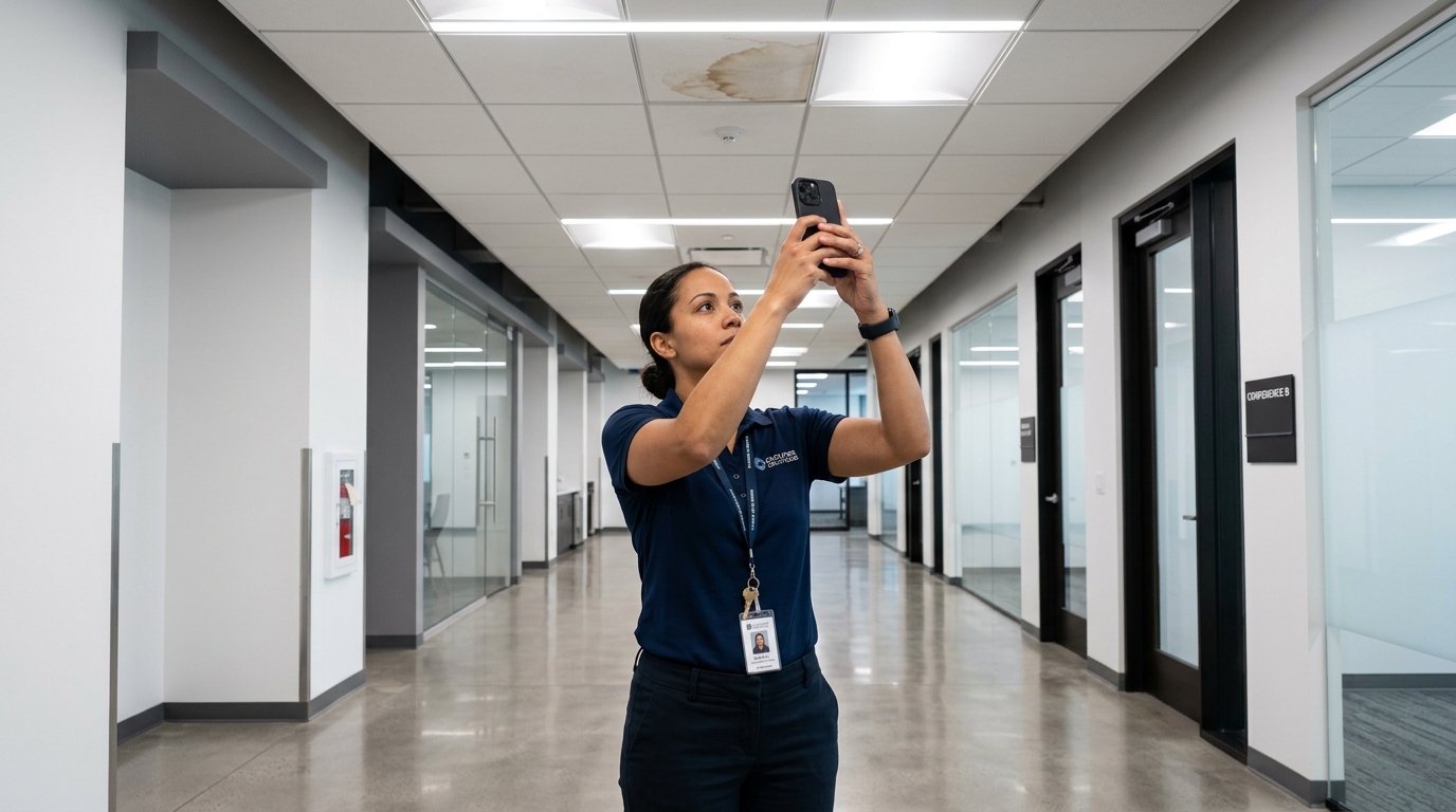 Facilities corridor – sagging water-stained ceiling tile